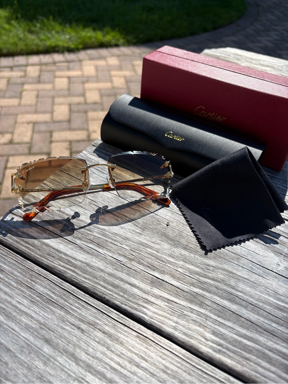 Cartier Men's Rimless Sunglasses with Gold Frame and Brown Lenses